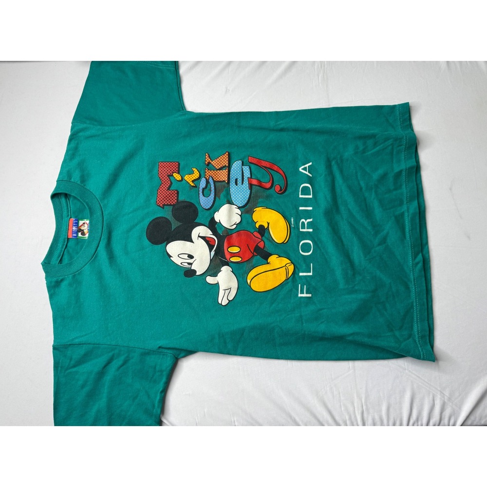 Vintage Mickey Mouse Florida Sweatshirt Medium Made in USA Disney 80s 90s Teal.